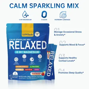 Stress Relief Supplement for Adults 8 in 1 Magnesium Calm Sparkling Mix with Ashwagandha GABA Saffron L Theanine Manage Anxiety Improve Focus Promote Relaxation 0 Sugar Raspberry Lemonade
