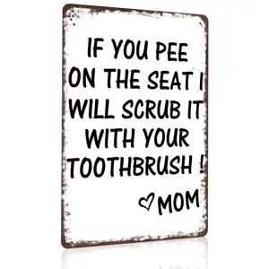 Sassy Funny 8x12 Inch Aluminum Metal Sign |   Hilarious Mom Bathroom Etiquette Warning Decor |   Perfect for Family Home Bathrooms, Guest Restrooms & Kids Washrooms |   Distressed Vintage Tin Plaque, Easy To Hang Viral Humor Wall Art