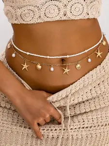 Bohemian Style Ocean Series Shell & Starfish Beaded Waist Chain for Women, 2pcs Beachwear Essential Fashion Accessory