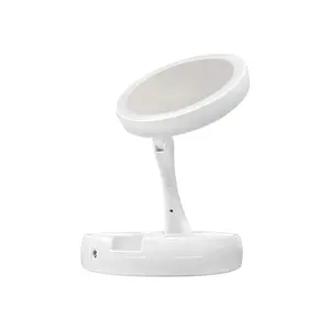 Rechargeable Double-Sided Magnifying Makeup Mirror | For Women, Natural Light / Warm Light LED, Portable with Stowable Base Design