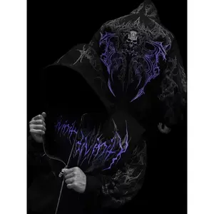 Men's Printed Hoodie, Winter Sportswear, Casual Kangaroo Pocket, Warm Wool Lined Pullover, Full Zipper, Print, Fall & Winter Clothing, Casual Fit Streetwear