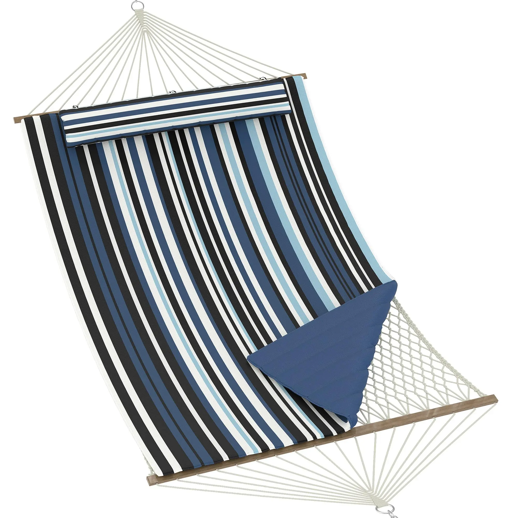 2 Person 12FT Double Quilted Hammock with Spreader Bar, Pillow, and Storage Pockets for Outdoor Relaxing