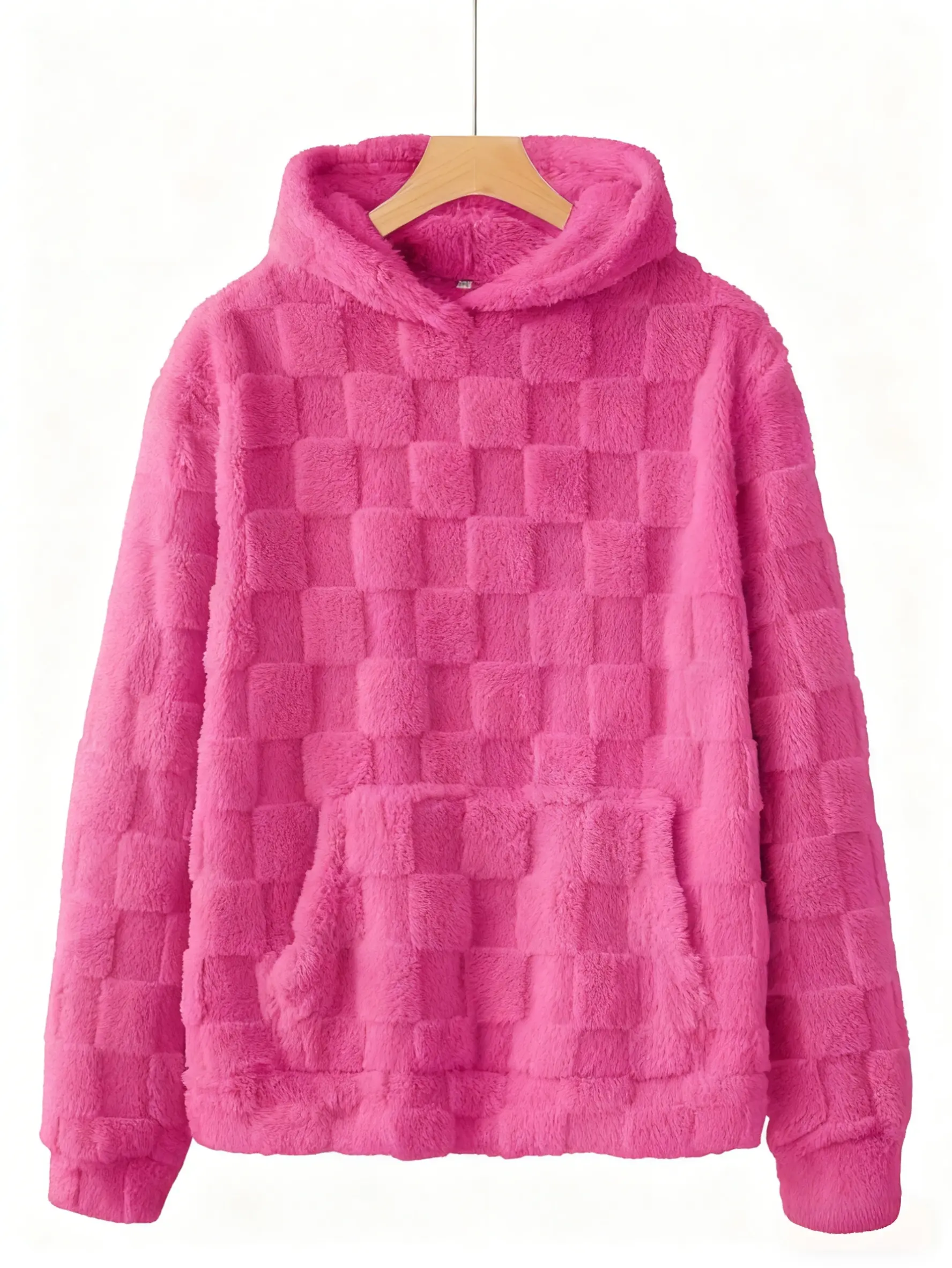 VVZ Women's Fuzzy Flannel Hoodie, a Cozy Solid Color Sweatshirt with Kangaroo Pocket for Fall Winter Layering Outfits, All Day Wear