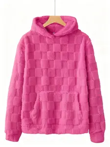 VVZ Women's Solid Color Fuzzy Flannel Hoodie with Kangaroo Pocket Long Sleeve Sweatshirt for Fall Winter Daily Wear Cozy Layering Option #TikTokShopHolidayHaul