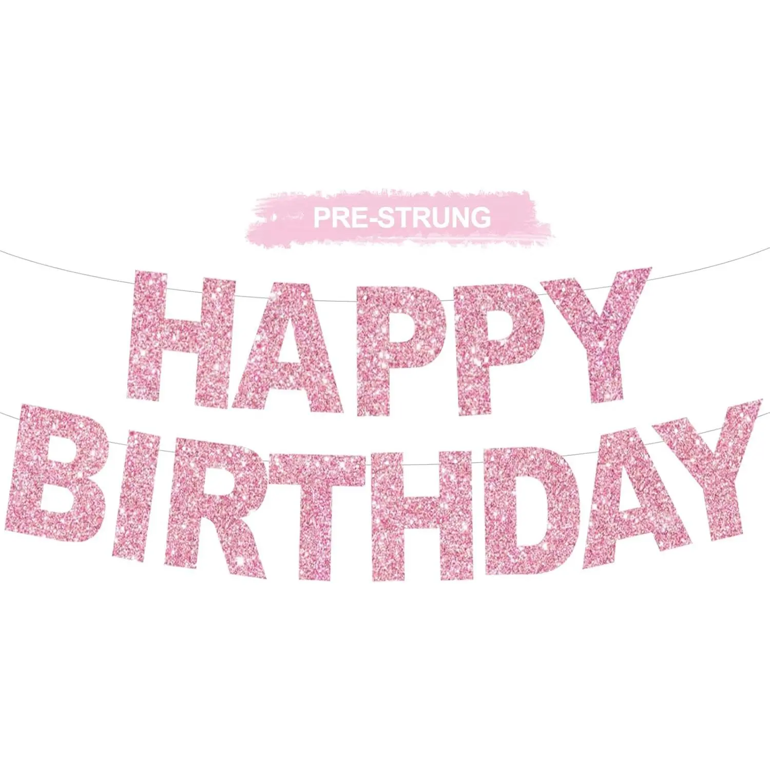 Happy Birthday Banner - Pre-Strung No DIY Birthday Decorations - Happy Birthday Sign - Birthday Banner for Women, Kids - Backdrop Pink