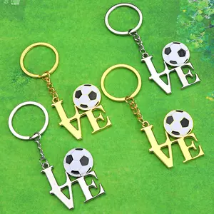 World Cup Football Keychain / Small Gift Pendant — "I Love Football" Souvenir — Metal Car Keychain