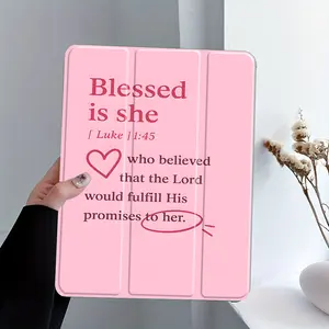 Luke 1:45 Christian scripture design, with adjustable stand and pen slot, foldable non-slip TPU protective case, suitable for Samsung, iPad mini, iPad Air, iPad Pro/iPad 10th generation, 11th generation and other iPad series protective cases.