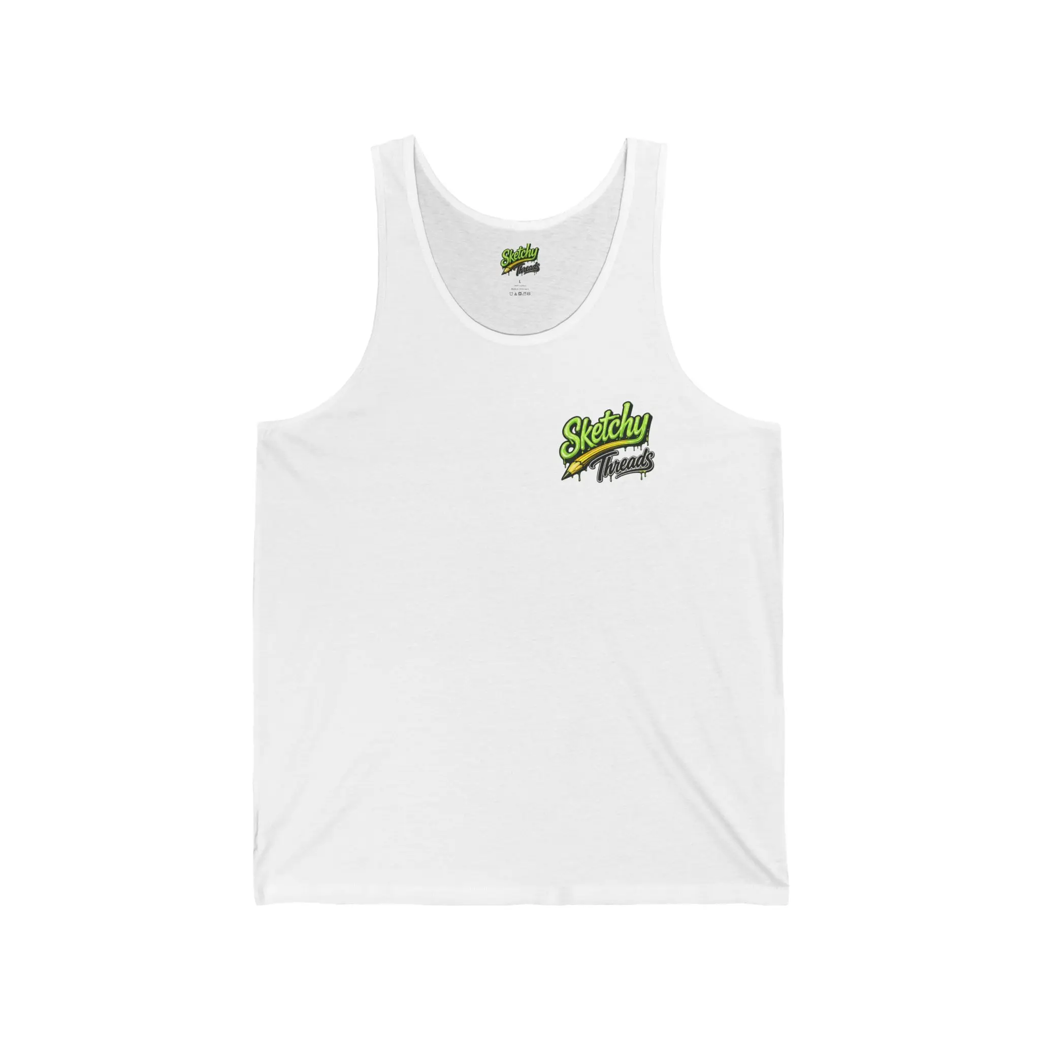 Men's Graphic Flannel Tank Top - Soft Lightweight Airlume Cotton Jersey Fabric, Urban Streetwear Style, Retail Fit, Hand Lettering Design, Self-Fabric Binding, Machine Washable, Side Seams, Menswear, Sleeveless, Script Print, Low-Cut Sleeveless Men's Shor