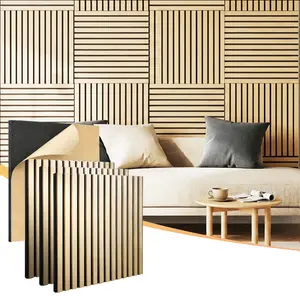 Wood Panels for Wall - Acoustic Wall Panels - 4PK Wall Wood Panels - 23.6"x23.6"x0.71" -  Self-Adhesive Soundproof Wood Wall Panels for Decor - Acoustic Slat Wood Wall Panels for Interior Decoration of Walls