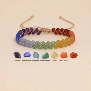 Natural Lapis Lazuli Crystal Anklet, Seven Chakra Braided Hand Rope, Symbolic Jewelry Gift for Friends, Spiritual Happiness & Good Luck, High Quality Bracelet