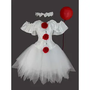 Halloween Clown Costume Set, Black and White Joker Outfit with CORSET, TUTU Skirt, Scarf Three-Piece Kit
