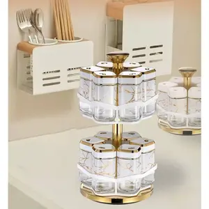 2-Layer Seasoning Rack Metal Rotating Spice Display Rack Revolving Spice Jars Organizer