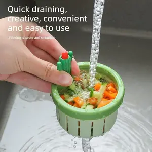 Cactus-shaped Drain Basket for Kitchen Sinks with Press-type Filter to Remove Food Residue Portable and Practical Utensils Draining Essential
