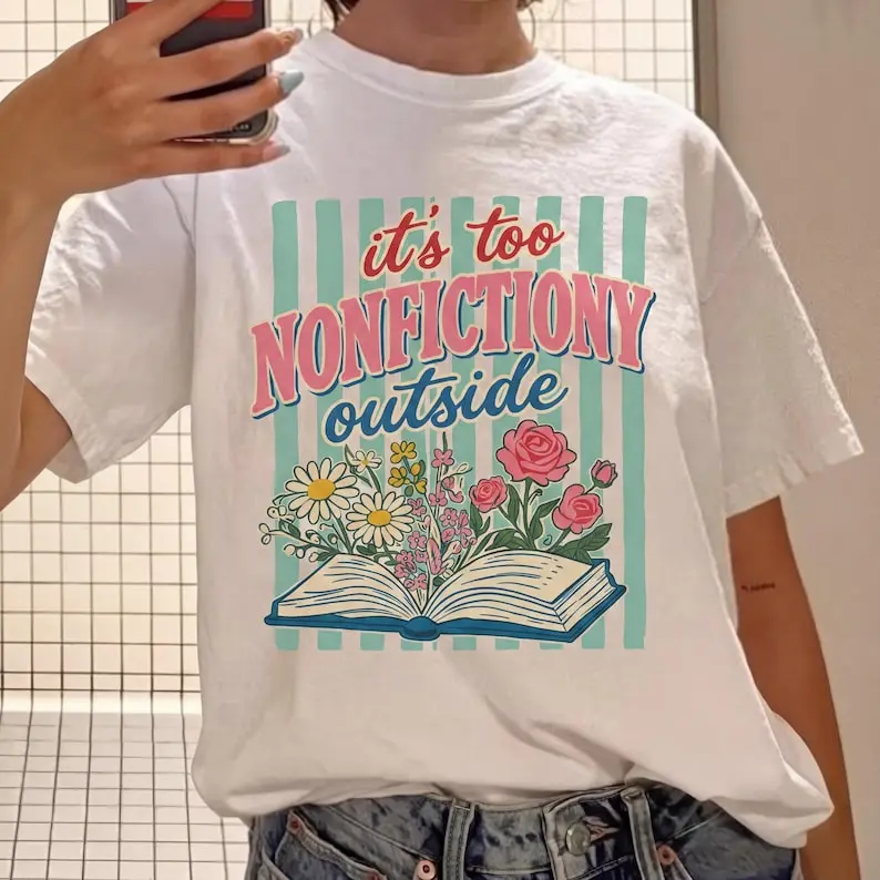 Casual Graphic T-Shirt for Women with Booktrovert Floral Print, Smooth Seamless Short Sleeve Cotton for Book Lovers