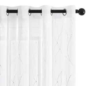 Embroidered Dot Sheer Curtains | White Ring Top | No Tiebacks