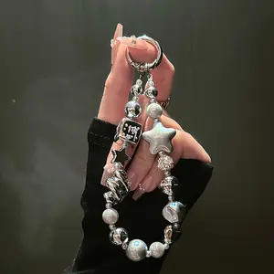 1pc - Fashion Silver Gray Star Square Phone Chain, Suitable for All Phone Case Models, Portable Strap Backpack Accessory
