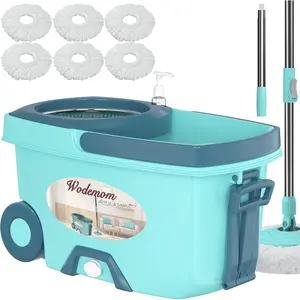 Spin Mop and System, Mop and with Wringer Set,Mops for,Supplies with 6 Refills,61" Extended Handle for - Green