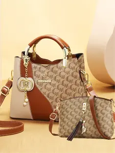 Atmospheric high-end set of mom bag large capacity handbag vintage printed single shoulder bag classic and versatile Handbag Combo, Stylish Versatile Bag
