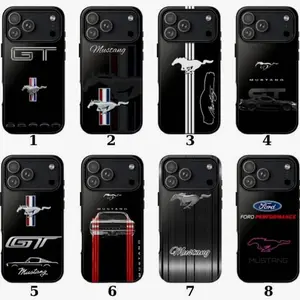 Ford Mustang GT Logo Phone Case Collection, Black Mustang Racing Cover for iPhone & Samsung Shockproof Protection compatible with iPhone X ~ 17 & Samsung Galaxy M