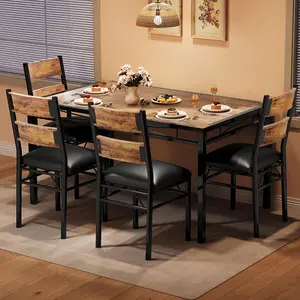 Garvee Wood Dining Table Set for 4 with Upholstered Chairs, Kitchen Table Chairs Set of 4 with Corner Protector, Dining Room Table Set for 4, for Kitchen, Apartment, Retro Brown