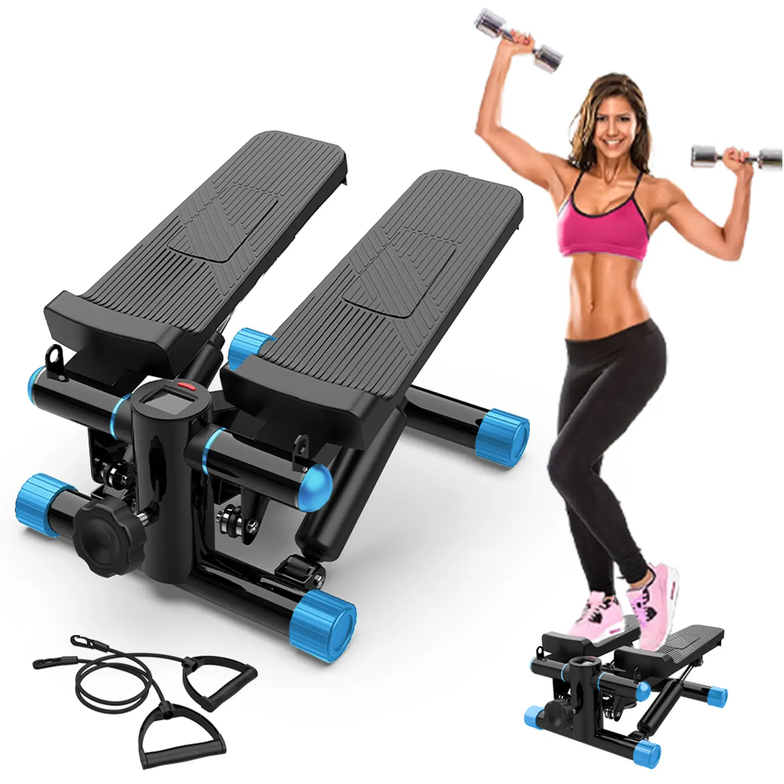 【Hufaut】Mini Stepper with Resistance Bands, Stepper Machine with 330LBS Weight Capacity, Mini Stepper for Full Body Workout, Adjustable Step Height