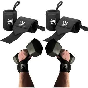SPEAR 18" Wrist Wraps 2 PAIRS - with Thumb Loop - Best Heavy Duty Support for Weightlifting Wrist Straps Strength Training Powerlifting Bodybuilding