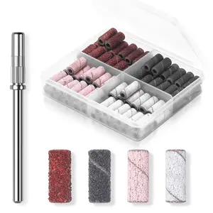 Makartt Nail Drill Bits Sanding Bands for Nail Drill, 100Pcs 4 Color Coarse Fine 80/120/180/240 Grit File Sand with 3.1mm Mini Mandrel Nail Bit Set for Acrylic Nails Gel Manicures and Pedicure,Long-lasting and durable, gentle on nails