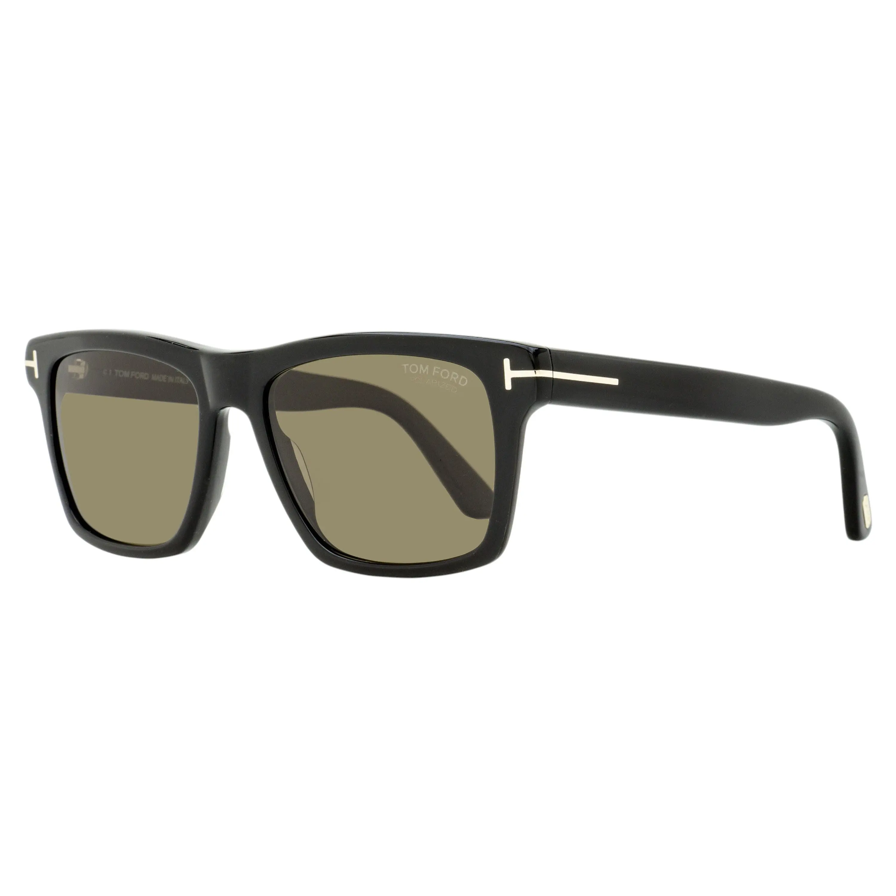 Tom Ford Buckley-02 Men's Classic Acetate Sunglasses with Gold Detail, Polarized Rectangular Lenses and UV Protection - TF906 01H Black 56mm, Everyday Luxury Men's Sunglasses, Eyewear Fashion, Designer Men's Sunglasses