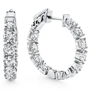 3 3/4Ct Diamond Inside Outside Hoops 14k Gold 1" Lab Grown Women's Earrings