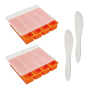 2PCS Silicone Butter Molds with Lid, Non-Stick Homemade Butter Mold, Includes 2 Spatulas, Freshness Locked, Easy Release, Versatile Shaping for Baking and Freezing, Orange