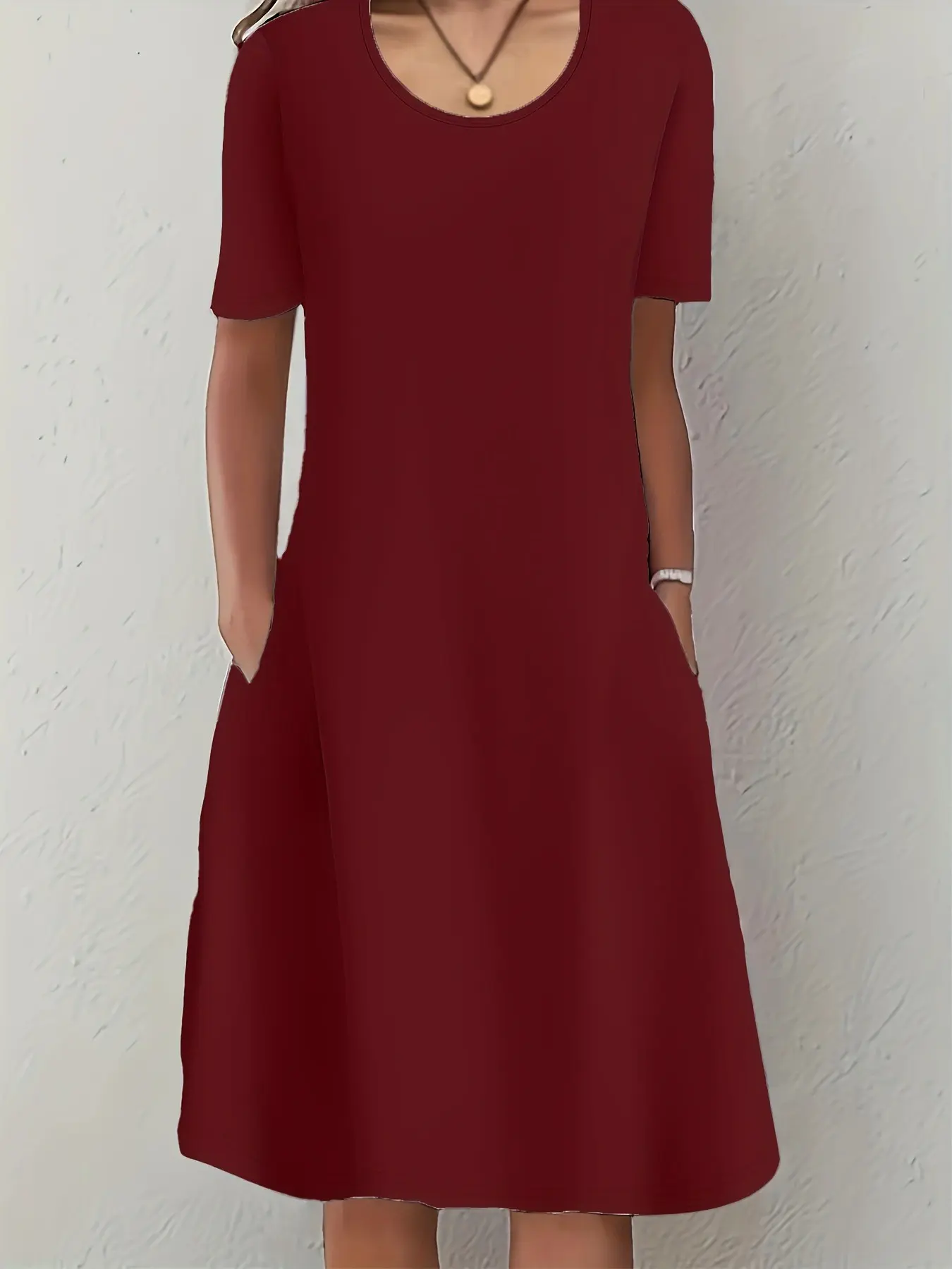 Women's Plain Casual Solid Color Short Sleeve Round Neck Minimalist Dress, Loose Fit Basic Casual Everyday Wear Midi Dress for All Seasons, New Arrival Fashion Clothing, Loose Fitting Dress, Womenswear