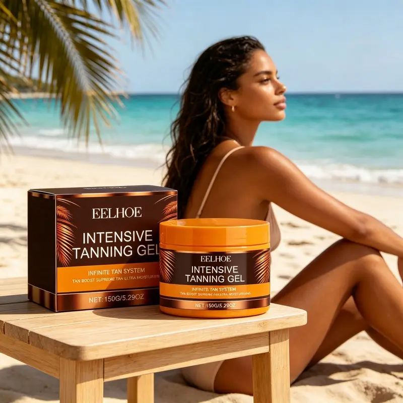 EELHOE 150g Intensive Tanning Gel, Hydrating Sun Accelerator for Sunbeds & Outdoor Use, Non-Greasy Long-Lasting Natural Deep Bronze for All Skin Types Self Body Lotion tanner mousse