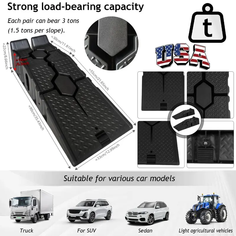2 Pack Car Service Ramps 3 Ton Capacity - Heavy Duty Car Ramps for Trucks, SUVs & Sedans - Low Profile Vehicle Maintenance Lifts with Non-Slip Tread for Garage Workshop & Safe Oil Changes