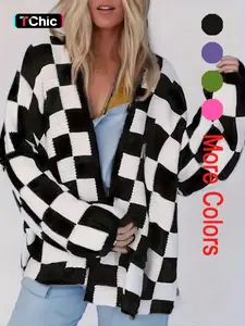 Women's Plaid Print Open Front Knitting Sweater Cardigan, Casual Drop Shoulder Long Sleeve Cardigan for Spring & Fall, Fashion Women's Knit Clothing for Daily Wear