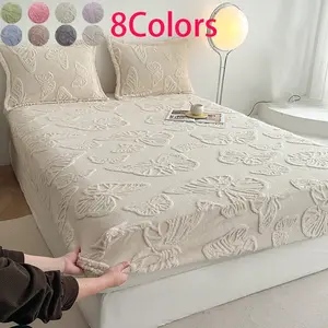 Butterfly Jacquard Bed Sheet Set, Non-Stretch, Soft Velvet Fabric, King Queen Size, Anti-Slip Deep Pockets, Home Essential, Decorative Bedsheet Sets