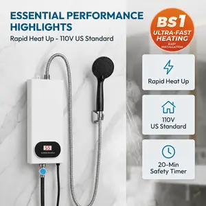 3500W Electric Tankless Water Heater Shower Head Set with LCD Display, Instant Hot Water, Easy Installation for Bathroom, Kitchen & RV (White) #SummerVibes