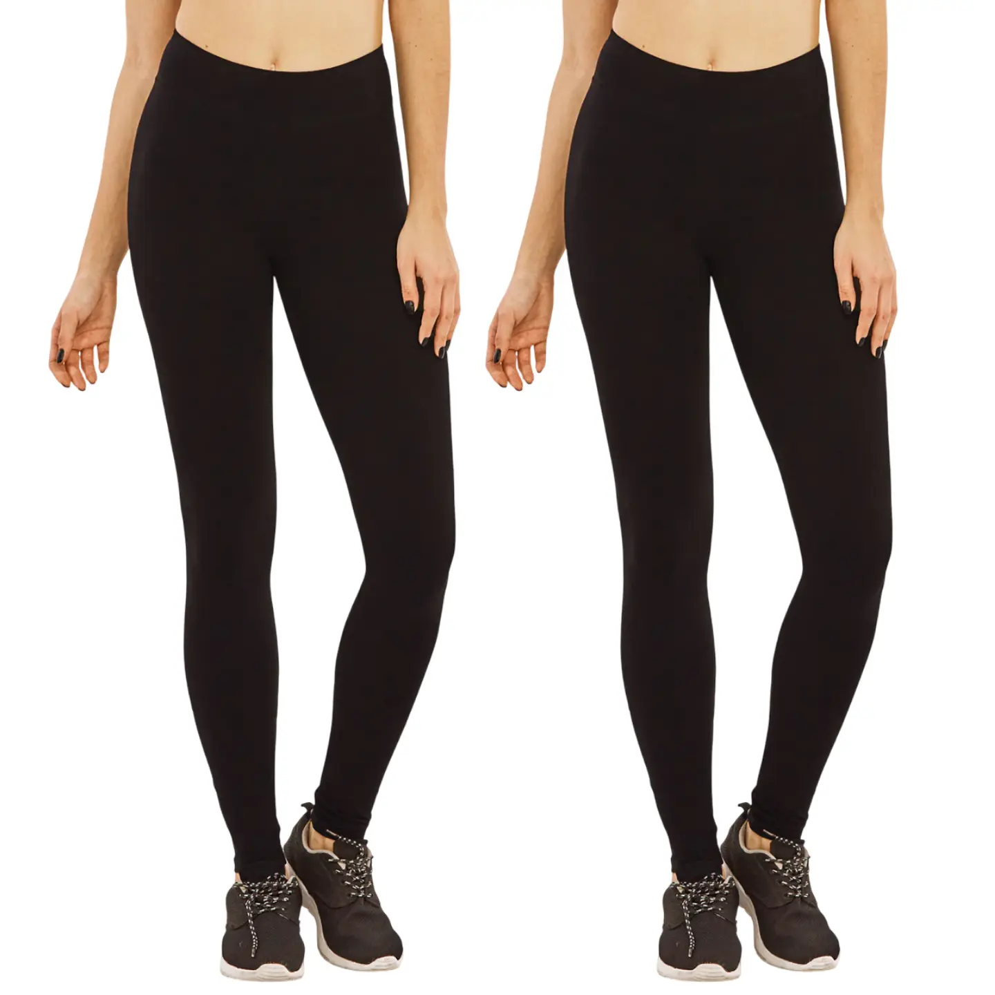 2 Pack Women's Premium Cotton Leggings Full Length High Wide Waistband S-3XL High Waisted Leggings Ankle No See-Through Workout Yoga Pants Tummy Control