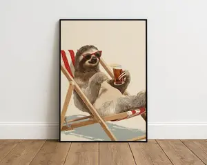 Relaxing Sloth Poster – Funny Retro Animal Wall Art for Home or Office