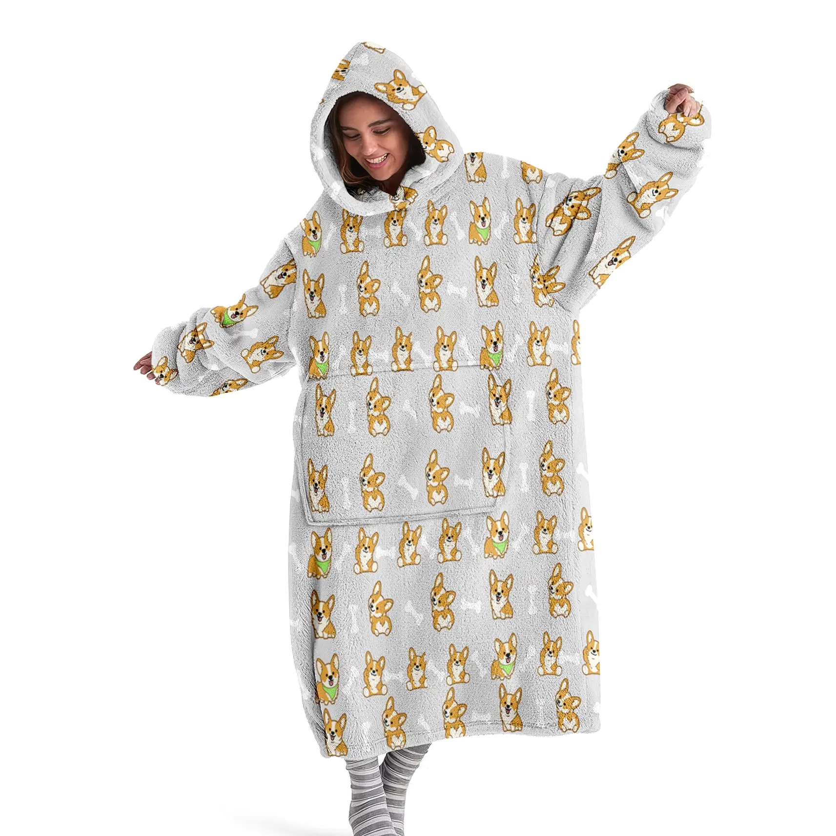 hoodie blanket，Wearable Blanket，Cute Corgi Wearable Blanket, Soft and Warm Hooded Blanket, Perfect for Sofa, Home, Office, Camping, Travel, Birthday Gift，Christmas Gift,Valentine's Day gift