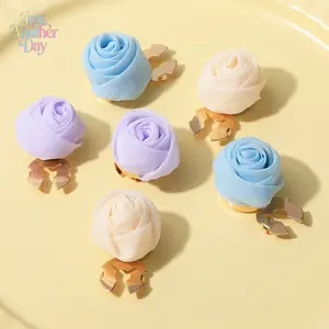 Pastel Chiffon Rose Shirt Cufflinks Detachable Metal Cuff Decor with Soft Fabric Rose Design Available in Light Blue Lavender and Cream Elegant Romantic Accessory for Dress Shirts Blouses and Formal Wear Easy to Attach Perfect Gift for Women