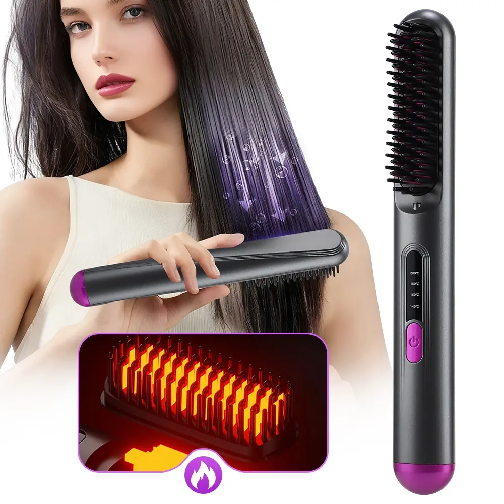 Cordless Hair Straightening Comb, Brush, Wireless Straightener, Hair Straighteners, Anti-Scald 4 Temperature Settings, 30 Mins Automatic Shut-Off, Hair Styling Comb USB Rechargeable