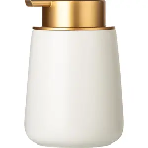 Enra Ceramic Soap Dispenser, 12 Oz Wide-Mouth Hand Lotion Dispenser with Gold Pump, White Refillable Dish Soap Dispenser for Kitchen & Bathroom Countertop Decor
