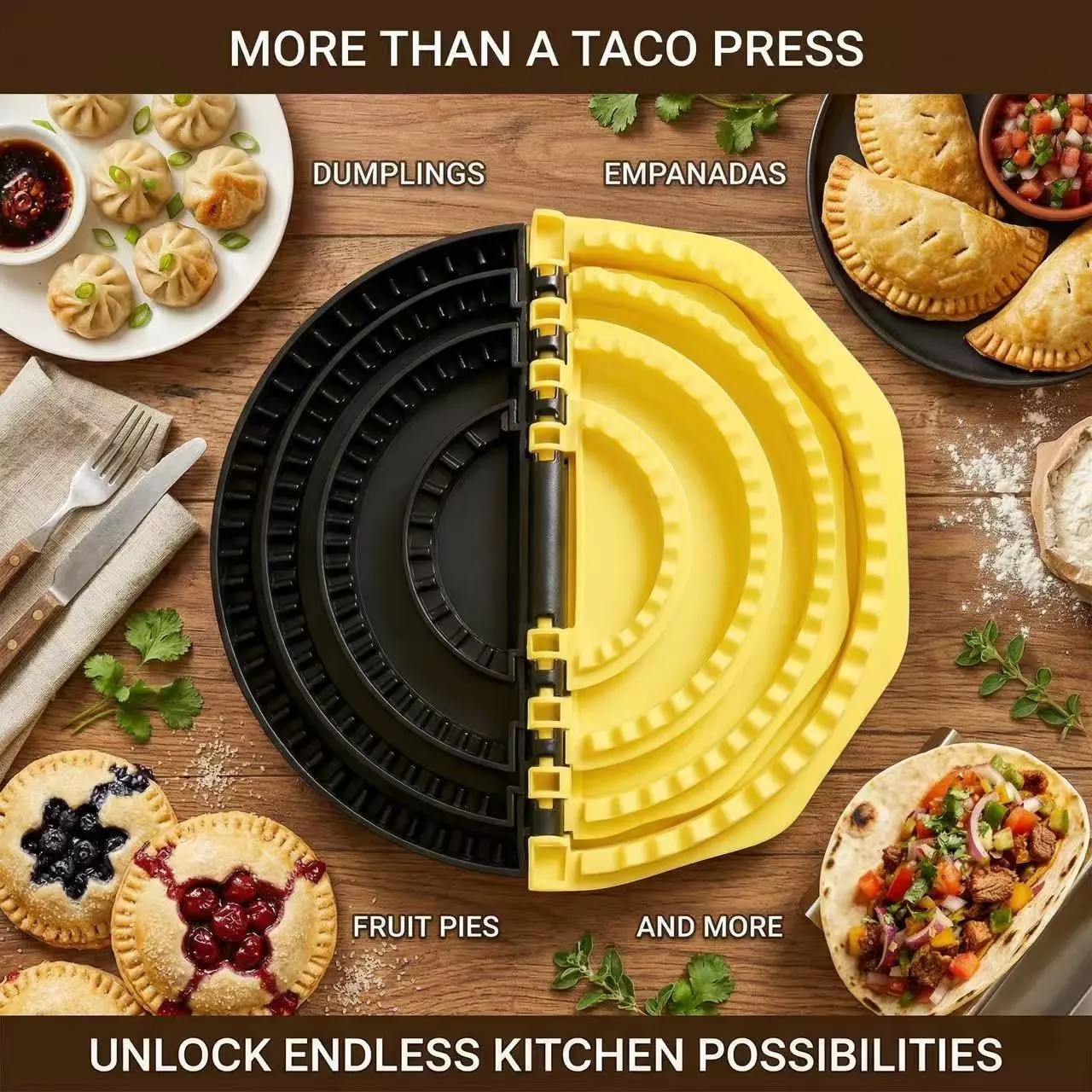 [Summerwins]4-in-1 Adjustable Tortilla Sealer & Crimper(4"-10"), Multi-Size Quesadilla Maker with Shark ToothDesign, BPA-Free & Dishwasher Safe,durable kitchentools,practical gift picks,Father' s Day