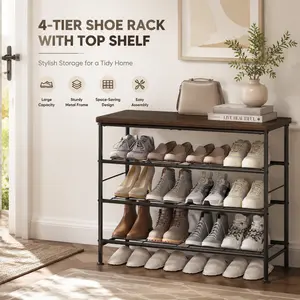SUOERNUO 4 Tier 5 Tier 6 Tier Shoe Rack Organizer for Closet Entryway Free Standing Metal Storage Shelf with MDF Top Board Modern Furniture for Bedroom Organization summerwins