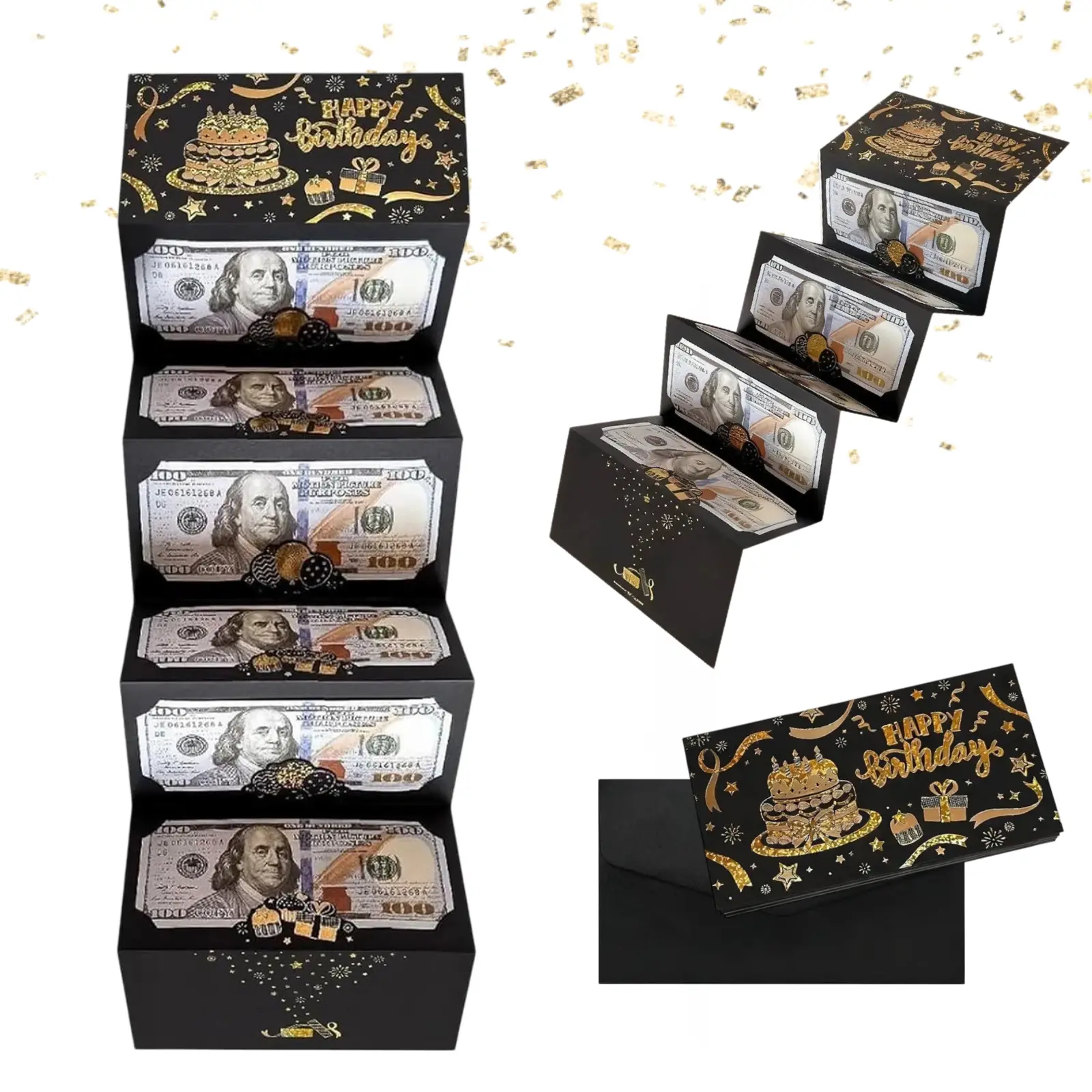 Birthday Money Envelope Gift Card Holder for Cash Gifts - Premium Black & Gold Coated Card Holder for Women, Men, Teen Girls & Boys - Elegant Cash Gift Envelopes for Birthdays, Weddings, Graduation