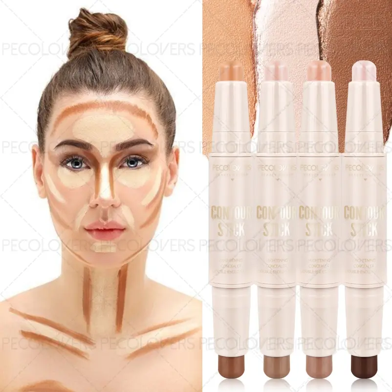 1pc Highlighter&Bronzer Stick Face Brightening Shaping Concealer Pencil, 3D Long Lasting Concealer, Face Makeup