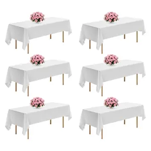 VEVOR White Tablecloths for Rectangle Tables, 6 Pack, 60 x 102 Inches, Reusable and Machine Washable Table Clothes, Wrinkle-Resistant Polyester Fabric Table Covers for Wedding, Party, Banquet