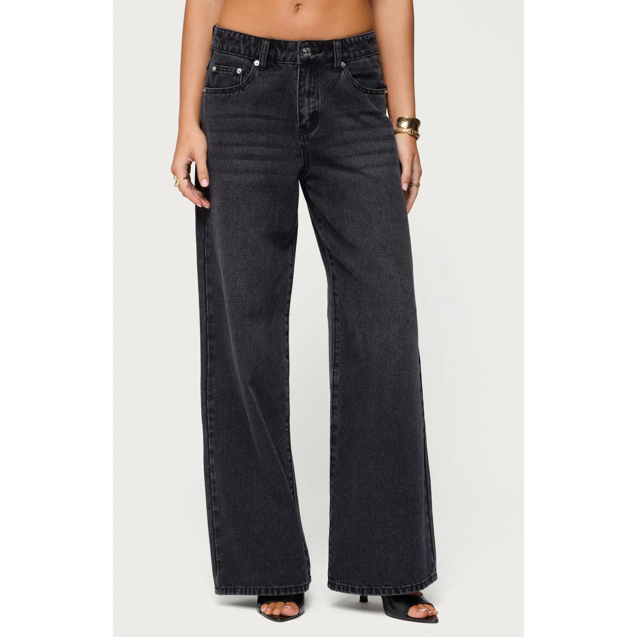 Edikted Women's Ery Wide Leg Mid Rise Jeans