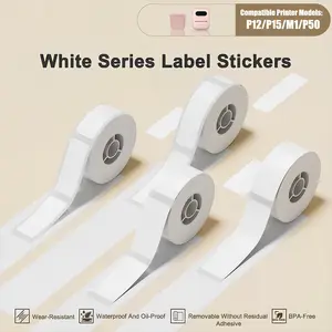 White thermal label stickers, thermal label paper, self-adhesive label paper, non-adhesive label paper, suitable for P11, P12, P15, M1, D35. Can be used for gift tags and name tags, with waterproof and oil-proof features.