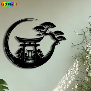 1pc Japanese Torii Gate & Bonsai Tree Metal Wall Art, Zen Garden Statue Mural, Artistic, Intricate Craftsmanship, Perfect for Housewarming, Japanese New Year Decor, Living Room Garden Patio Wall Decor, Ideal Gift for Zen Decor Enthusiasts
